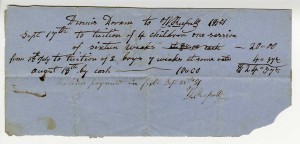 Dennis Doram receipt for tuition for children's schooling, 1851