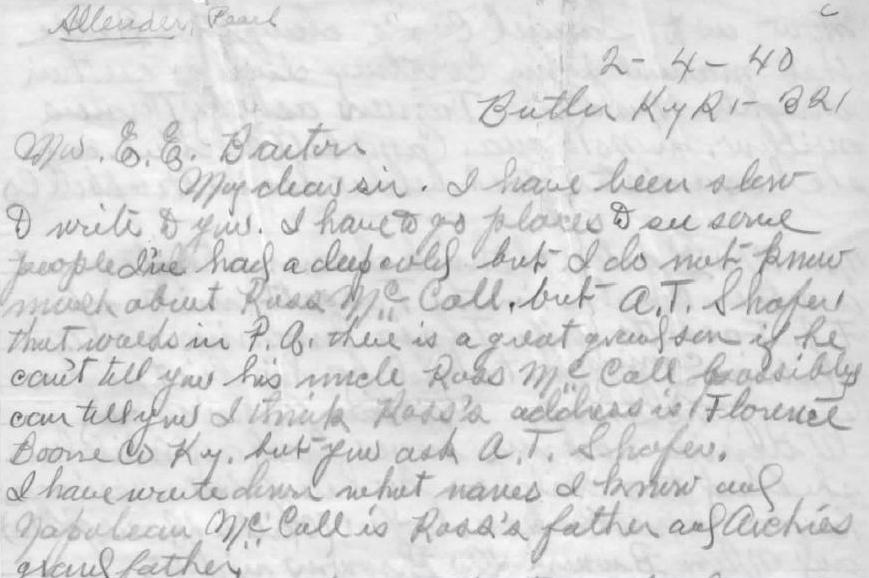 Letter from Pearl Allender to E.E. Barton, 1940