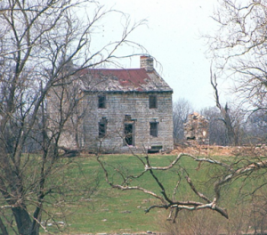 The Old Stone House, 1967 (Pre-1974 tornado destruction).  What remains is the original portion, the entire north section having collapsed. (Photo courtesy of Guy and Anna (Russell) Ingram, Danville, Ky) 