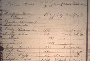 Shelby County Tax List, 1830: Listing Olive and son Samuel just below her entry