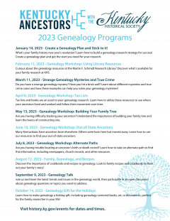 Kentucky Ancestors 2023 Genealogy Program Schedule